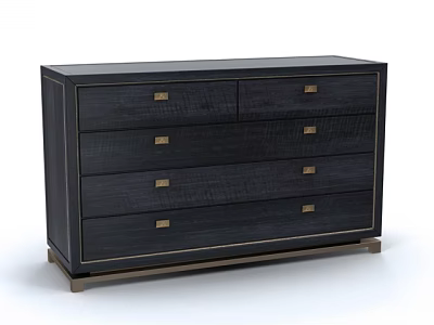 Modern Dark Wood Dresser with Six Drawers and Gold Handles Design 3d model