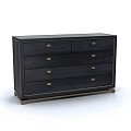 Modern Dark Wood Dresser with Six Drawers and Gold Handles Design