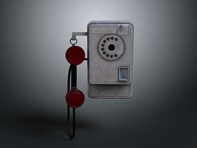 Vintage Classic Wall Mounted Telephone With Rotary Dial And Red Handset 3d model