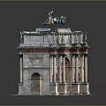 Classical Triumphal Arch Structure With Arched Doorways Stone Columns And Top Statues