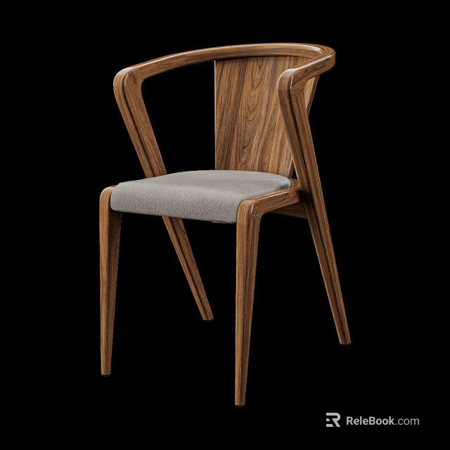 Modern Wooden Chair With Armrests And Gray Padded Seat Design 3d model 