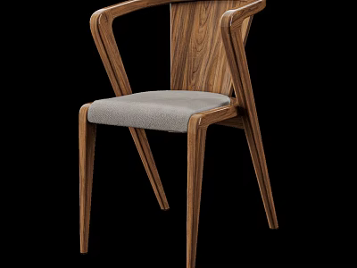 Modern Wooden Chair With Armrests And Gray Padded Seat Design 3d model
