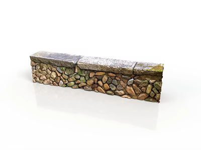 Rustic Garden Stone Wall Structure With Colorful Pebble Masonry And Flat Slate Top 3d model