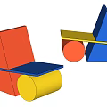 Modern Geometric Accent Chair With Red Blue Yellow Color Blocks And Abstract Structure Design