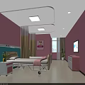 Modern Patient Room Interior With Pink Walls Hospital Bed TV And Potted Plant