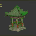 Traditional Chinese Pavilion With Classic Tile Roof Red Pillars And Stone Steps