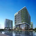 Modern High Rise Office Buildings Featuring Sleek Architectural Design Green Spaces And Urban Roads