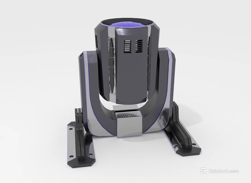 Modern Futuristic Furniture Design With Purple Cylindrical Top And Gray Bracket Base 3d model 
