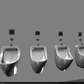Clean Modern Bathroom Interior With Four Wall Mounted White Urinals And Green Plant