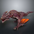 Mythical 3D Dragon Model With Scaled Body Sharp Horns Pointed Fangs And Orange Wings