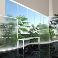 The Onyx Building Modern Interior Featuring Curved Glass Walls Indoor Plants And Black Reflective Floor