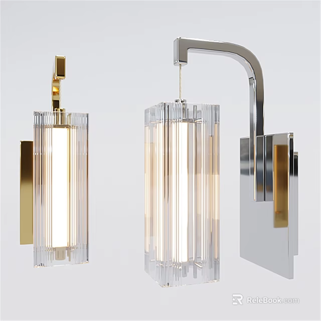 Modern Wall Sconce With Transparent Glass Shade And Metallic Frame Design 3d model 