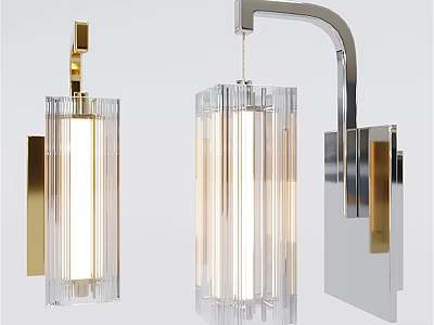 Modern Wall Sconce With Transparent Glass Shade And Metallic Frame Design 3d model