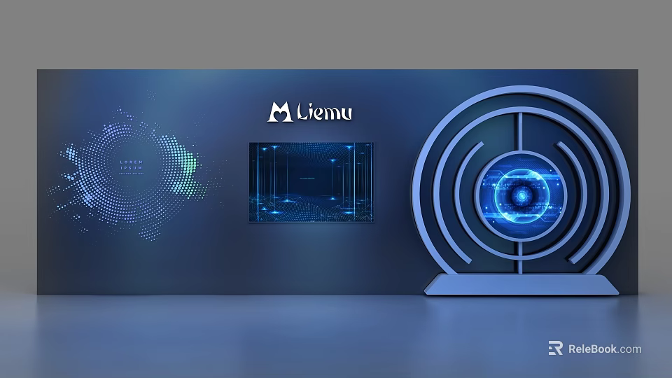 Futuristic Display Shelves With Digital Screen And Circular Ring Design Elements 3d model