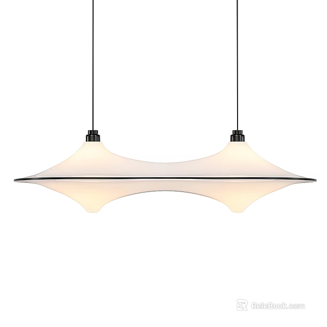 Modern Sleek Pendant Light With Arched White Shade Suspended By Two Black Rods 3d model 