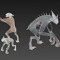 Three Fantasy Creature Characters With Scaled Skin Spiked Back And Clawed Limbs 3d model