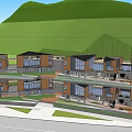 Modern Commercial Street Featuring Multi level Architecture Green Landscape And High rise Buildings
