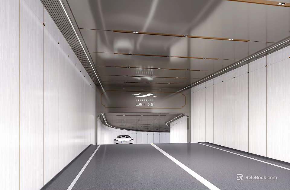 Modern Parking Garage Interior With White Walls And Gray Flooring 3d model 