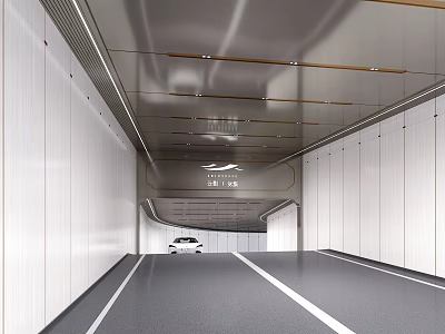 Modern Parking Garage Interior With White Walls And Gray Flooring 3d model