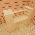Natural Wooden Desk With Cabinet And Bookshelf In Cozy Wooden Room