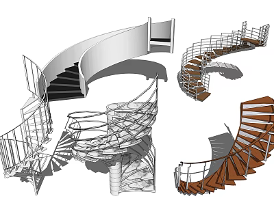 Modern Spiral Staircase Designs With Metal Railings And Wooden Steps 3d model