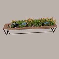 Colorful Flower Plants In Wooden Planter With Metal Stand For Garden Decoration