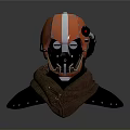 Futuristic Combat Weapon Helmet With Orange White Stripe Black Mask And Shoulder Armor