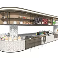 Modern Beverage Bar Interior With Patterned Counter Display Shelves Drinks And Desserts 3d model