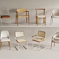 Modern Dining Chairs With Rattan Seats Wooden Frames And Neutral Color Upholstery