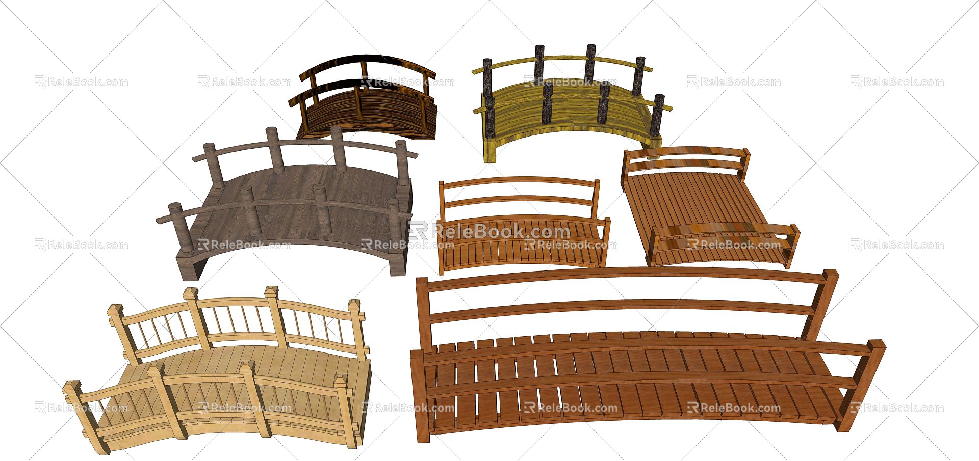 New Chinese-style Bridge Courtyard Water System Small Wooden Bridge 3d model