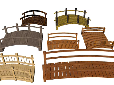 New Chinese-style Bridge Courtyard Water System Small Wooden Bridge 3d model