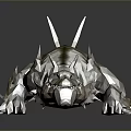 Fantasy Game Film Monster Character With Green Scaled Body Spiked Back And Horned Head