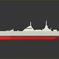 Gray And Red Naval Ship Model With Superstructure And Radar On Dark Background Reflection 3d model
