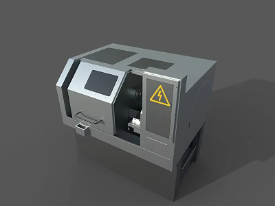 Industrial CNC Machine Tool With Digital Display Safety Warning Sign And Metal Housing 3d model