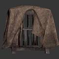 Wooden Armchair Furniture Covered With Brown Fabric And Visible Frame Structure