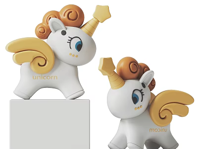Cute Unicorn Plush Dolls With Golden Wings Horns And Curls 3d model