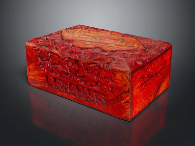 Red Wooden Carved Box Decorative Ornament Set with Intricate Patterns for Home Decor 3d model