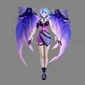 Game and Movie Character With Blue Purple Hair Purple Black Outfit Large Purple Blue Wings
