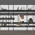 Modern Metal Shelving Unit with Decorative Items Books Artwork and Potted Plant