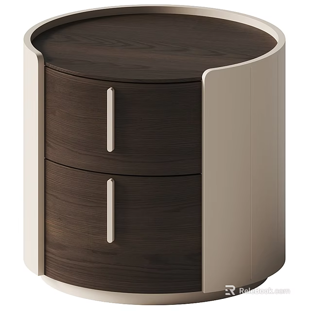 Modern Dark Wood Nightstand With Two Drawers And Metal Handles Light Side Panels 3d model 