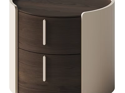 Modern Dark Wood Nightstand With Two Drawers And Metal Handles Light Side Panels 3d model