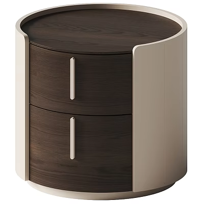 Modern Dark Wood Nightstand With Two Drawers And Metal Handles Light Side Panels 3d model