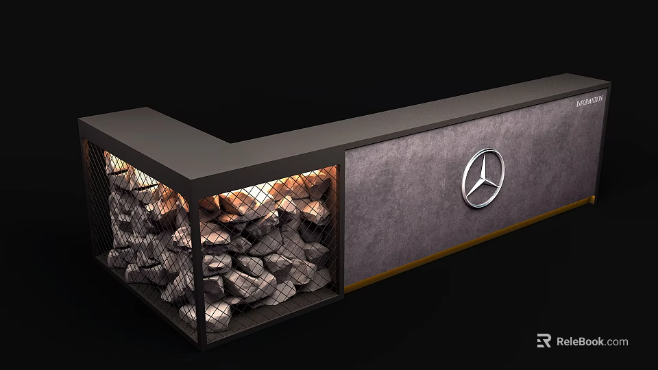 Modern Reception Desk With Mercedes-Benz Logo Stone Texture And Illuminated Design 3d model 