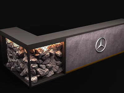 Modern Reception Desk With Mercedes-Benz Logo Stone Texture And Illuminated Design 3d model
