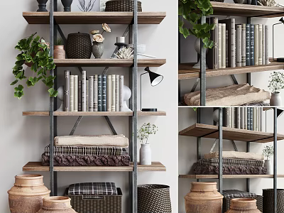 Stylish Shelving Unit With Multiple Tiers Books Decorative Items Potted Plants And Storage Baskets 3d model