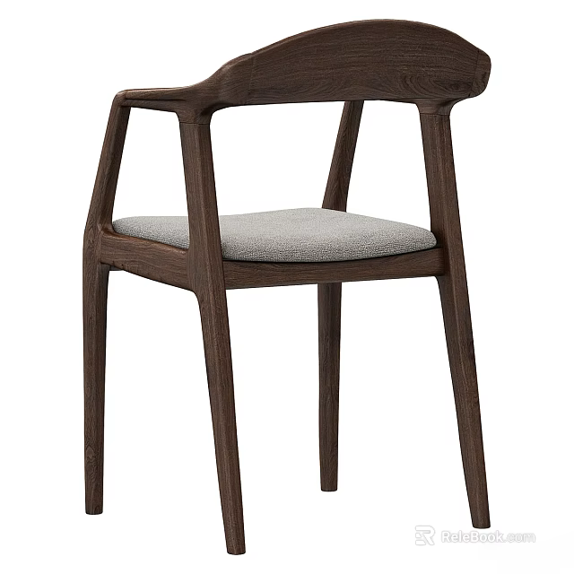 Modern Walnut Dining Chair With Armrest And Gray Padded Seat 3d model