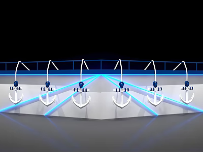 Commercial Equipment With Anchor Design Blue Lighting And Multiple Units Arrangement 3d model