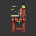 Colorful Pixel Cartoon Scene With Red Table Orange Character Green Plant Yellow Bottle And Book
