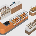 Modern Bakery Cashier Counter With Glass Display Cases And Fresh Bread Donuts