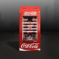 Red Coca-Cola Vending Machine Entertainment Appliance with Small Stool in Urban City Setting